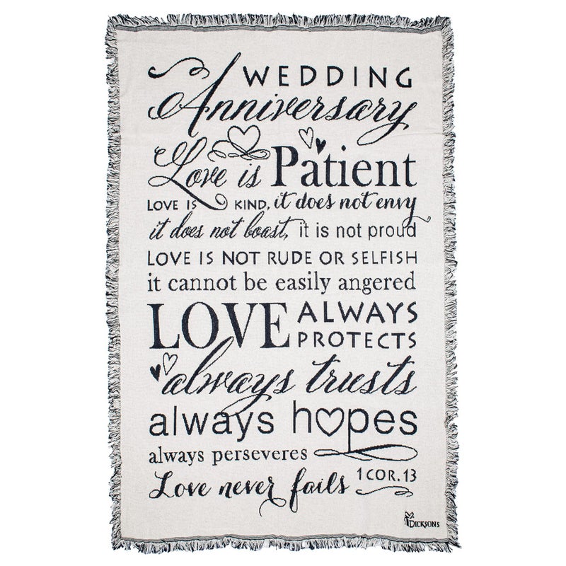 Dicksons Wedding Anniversary 1 Corinthians 13 White 48 x 68 All Cotton Tapestry Throw Blanket - Image 1